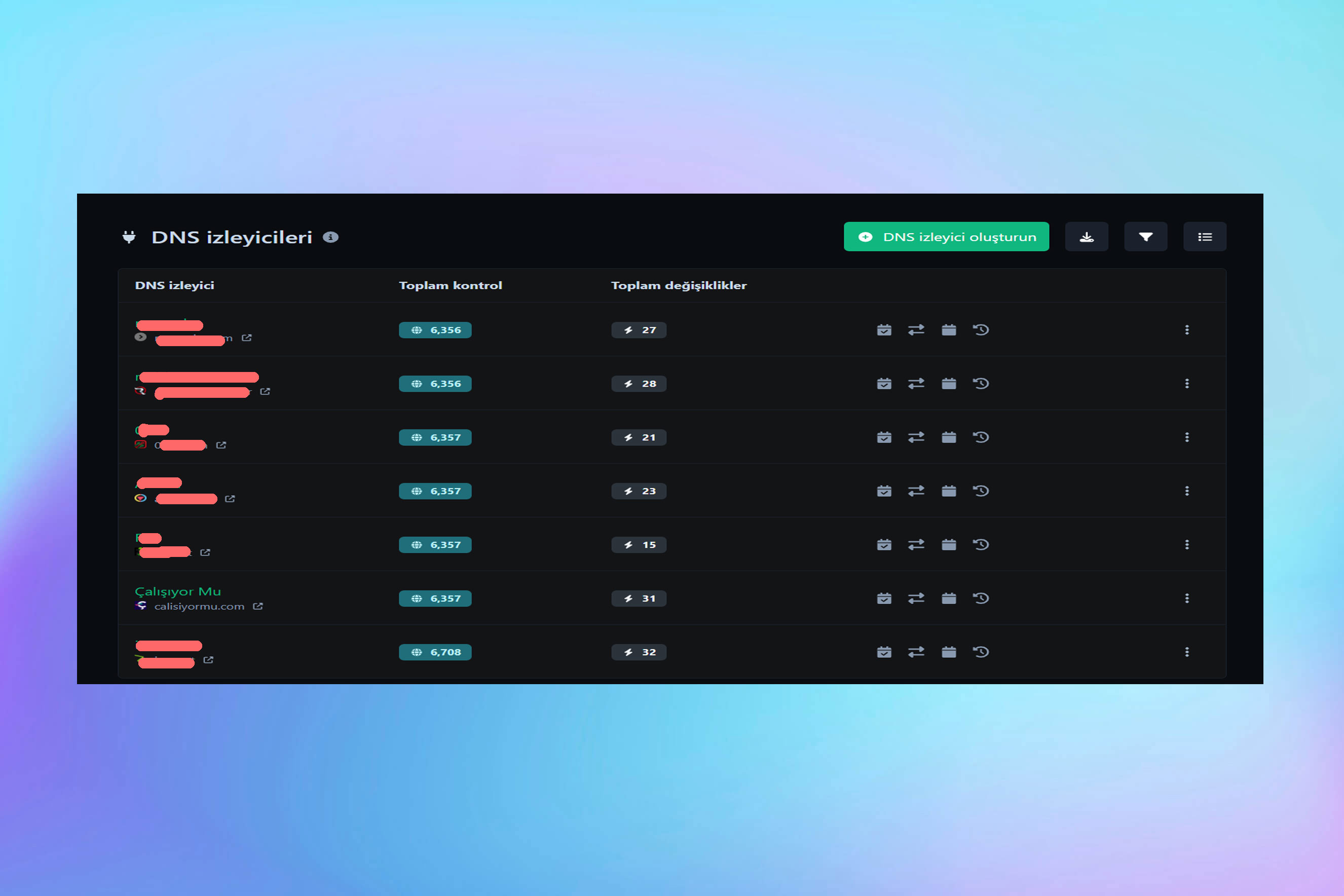 Screenshot der App DNS-Überwachungsseite