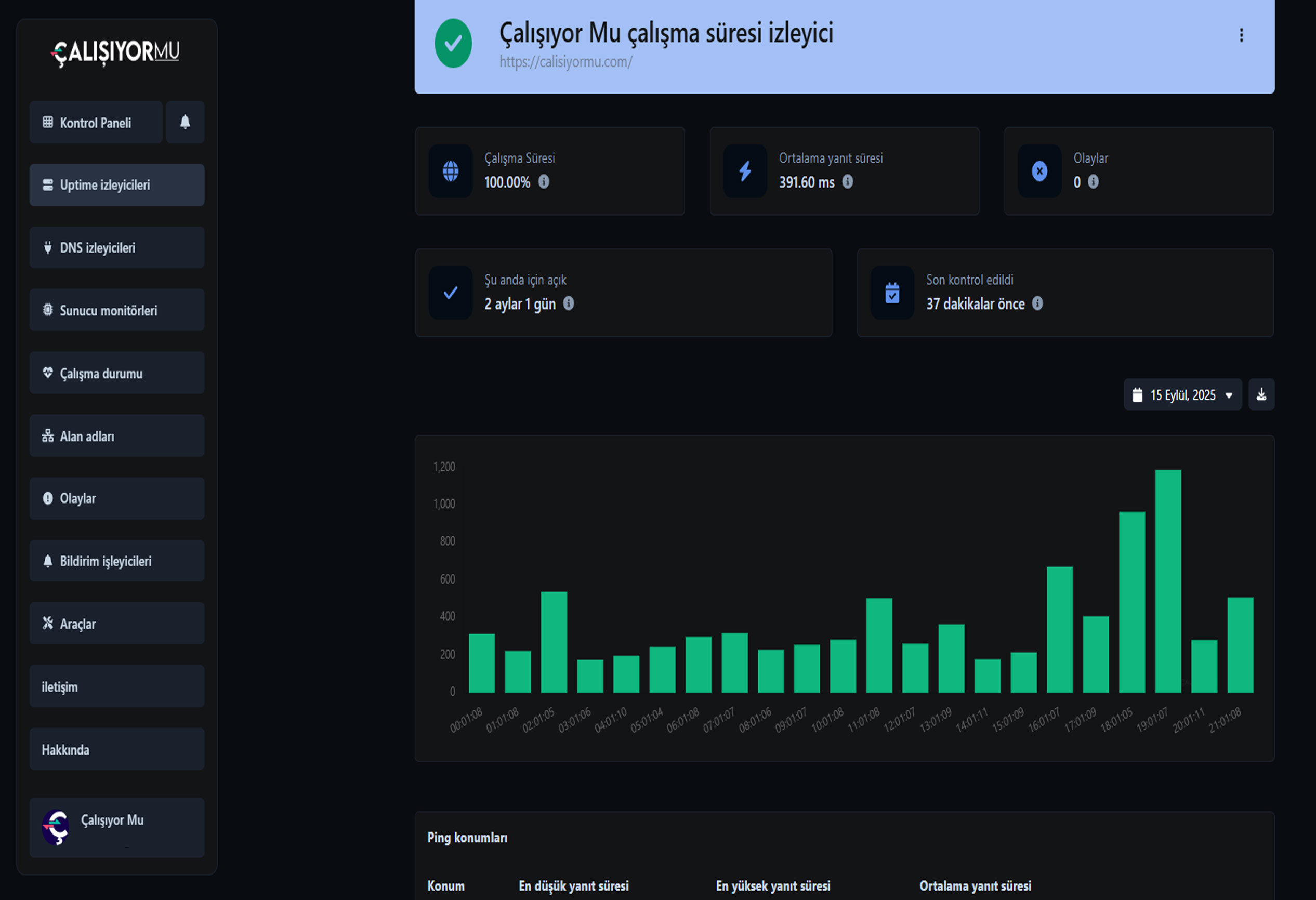 Screenshot der App-Uptime-Überwachungsseite